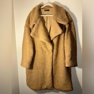 SHEIN Plus Lapel Neck Drop Shoulder Teddy Coat